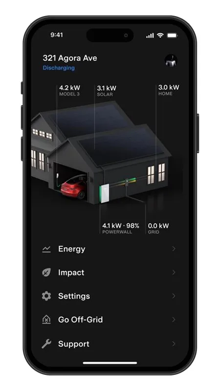 App de Tesla mostrando la producción solar y el consumo de un hogar en Puerto Rico